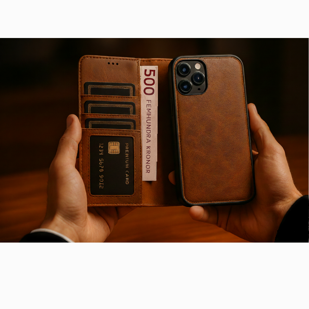 Plånboksfodral i läder med ställ – kompatibelt med iPhone